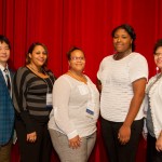 Scholarship committee members (Daniel Teraguchi, Erika Johnson, Courtnee Lacks, Victoria Baptiste) with winner Damisha Hazleton
