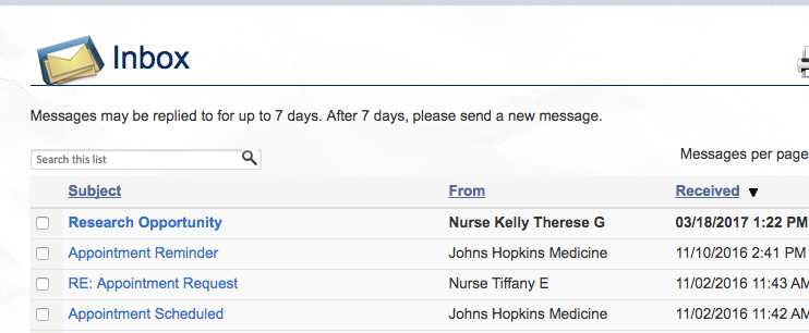 My Patient Chart Johns Hopkins